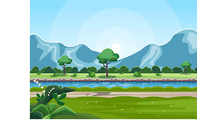 Landscape cartoon design flat illustration illustrator landscape minimal modern mountain river vector