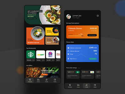 Fitness Meals App app design application design branding calories cards ui dark theme dark ui fitness fitness app food app foodie ios meal planner mobile pizza ui ui design uiux ux ux design