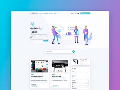 Made with React admin template bootstrap 4 branding dashboard free gradient gradients illustration mobile next react react native reactjs responsive teamwork ui ui kit web design website work