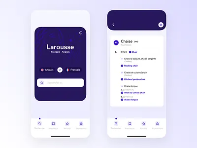 Larousse dictionary app. app button design dictionary interface ios translation ui ux