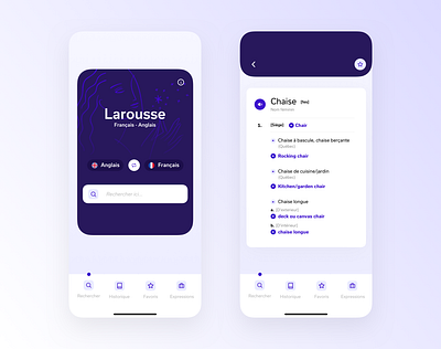 Larousse dictionary app. app button design dictionary interface ios translation ui ux