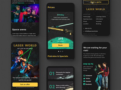 Website for laser tag branding dark home page landing page laser tag mobile mobile app mobile design space ship ux ui website design