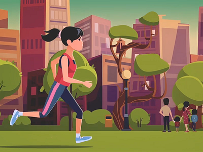 Jogging at the park 2d animation after effects animation cartoon character animation clip studio paint moho park woman