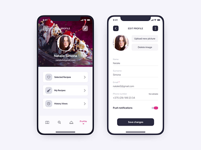 User profile for recipes app app design figma mobile mobile app mobile app design profile profile design prototype recipe app ui ux