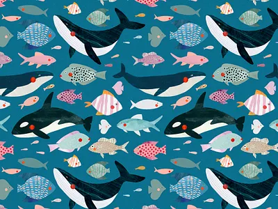 Sous l'océan 🐟 animal aquatic fish illustration illustration art illustrator kids illustration motif motifs ocean ocean life pattern design sea