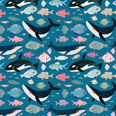 Sous l'océan 🐟 animal aquatic fish illustration illustration art illustrator kids illustration motif motifs ocean ocean life pattern design sea