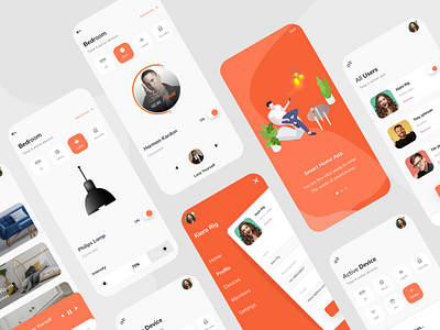 SmartHome UI clean ui design enterprise ios iot light mobile app music orange profile setting setup smart home smarthome ui ux white