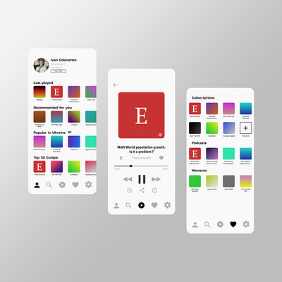 UI design | Mobile app "Podcast World" 2020 trend app app design design figma gradient minimalism mobile mobile ui podcast podcast app ui uiux uiuxdesigner user experience userinterface ux ux research webdesign