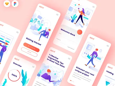Mobile App using Mint Illustration Kit app colors concept design system drawing figma illustration illustration kit kit mobile mobile ui mobile ui kit product design sketch ui ui template uiux ux walkthrough welcome screen