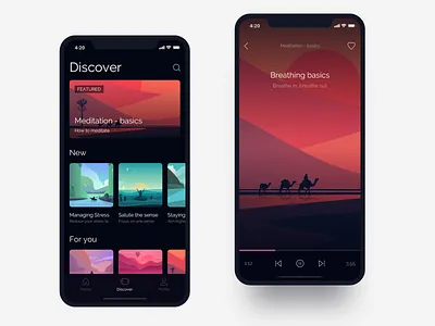 Focusly - Meditation & Relax App app design illustration meditation mobile player ui ux