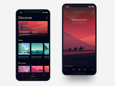 Focusly - Meditation & Relax App app design illustration meditation mobile player ui ux