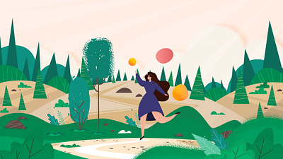 Girl in a magical landscape 2d character animation character character design concept design forest illustration landscape magic nature vector woman
