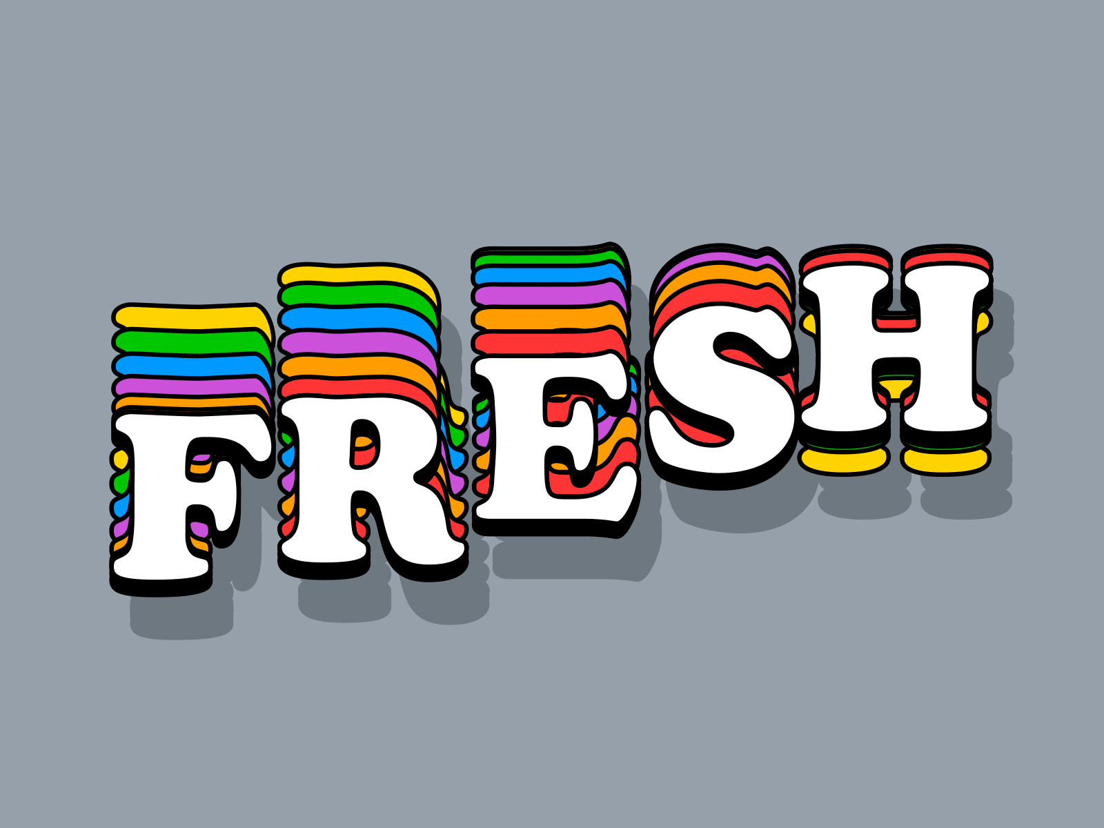 F R E S H 🌈 animation character flat icon illustration lettering logo motion rainbow shadow typography