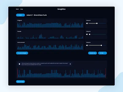 Dark Mode - Audio Merger and Splitter audio waves dark mode dark theme dark ui design desktop app desktop application dribbble music music splitter notification splitter ui ui ux uidesign uiuxdesign volumn waves web web application