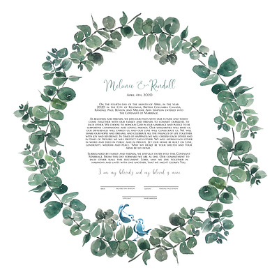 Eucalyptus Jewish Ketubah calligraphy design eucalyptus illustration jewish ketubah typography