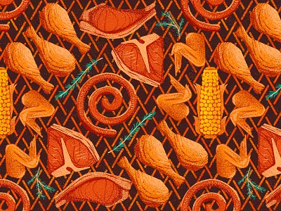 Friday Braaiday bbq braai chicken corn drawing food graphic grill handdrawn holiday illustration meat mielie retro summer texture