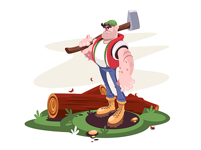 Lumberjack axe character flat illustration kit8 log lumberjack male man vector