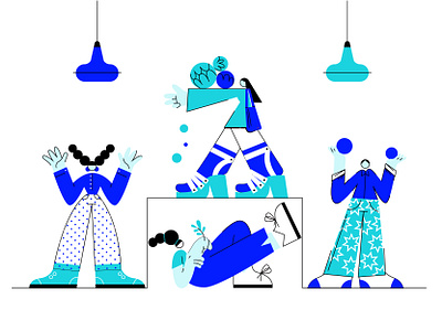 Blue illustration - men and women ai colors illustration illustrations