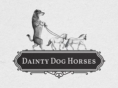 Dainty Dog Horses Logo Design dog hand drawn horses illustration print vector vintage logo