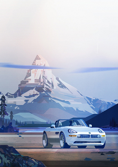 BMW car digital folioart illustration james gilleard landscape luxury mountain texture