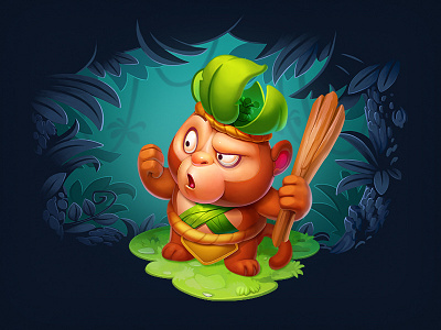 Treasure Hunter adventure animal art character colorful concept cute enemies game hero hunter illustration jungle monkey shaman sketch tiger warrior wild wizard