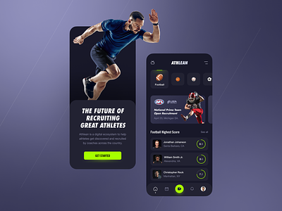 Athlete Recruiting Platform app athlean athlete branding dark design fit fitness health icon mobile recruitment sport sporty typography ui ux