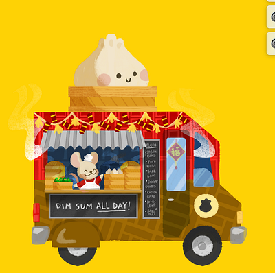 Dump Truck bright color colorful cute dimsum dumpling food truck illustration mouse