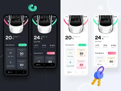 Smart Car Charge app Dark+Light (Version 2) 3d app auto battery car charge charging design electric home illustration neel prakhar settings sharma smart tesla ui vehicle web