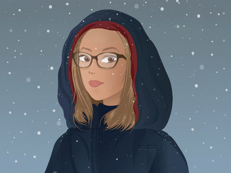 Winter and my friend Helen animation character girl glasses illustration snow tongue winter