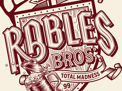 Rables Brothers badge banner beer design fantasy illustration lettering logo medieval stein sword texture tree type typography wood