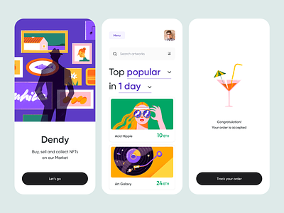 Dendy - Mobile App Design with Illustration colors illustration illustrator minimal mobile mobile app mobile design mobile trends standout ui ui design ui tips web design