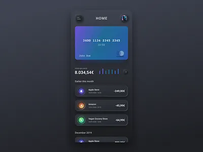 Neo Bank app bank card concept dark design interface neomorphism neon phone shadow skeuomorph ui ux