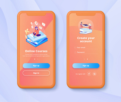 Online Course - Sign Up app authorization dailyui figma flat illustration login minimal orange signup ui ui design ux vector vector illustration web