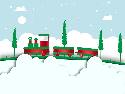 Train travel vector design circle clouds flatdesign green illustraion landscape stars template texture travel tree vector vectorart white
