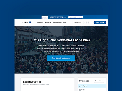 Citefull Homepage blockchain fake news newsfeed ui ux web design