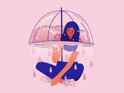 Rain abstract cute design fashion graphic illustration lady minimal pastel people icons people illustration portrait umbrella