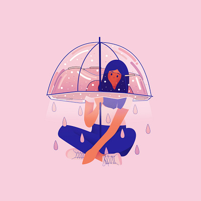 Rain abstract cute design fashion graphic illustration lady minimal pastel people icons people illustration portrait umbrella