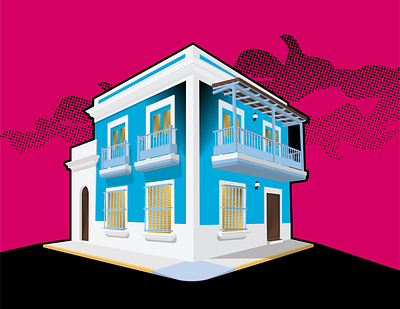 House, Viejo San Juan, Puerto Rico architecture design history illustration puerto rico vector