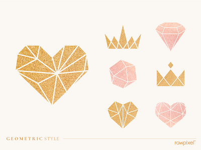 Shimmering geometric design element collection vectors beauty branding company crown design diamond feminine geometric geometry gold heart illustration luxury minimal silver spa vector