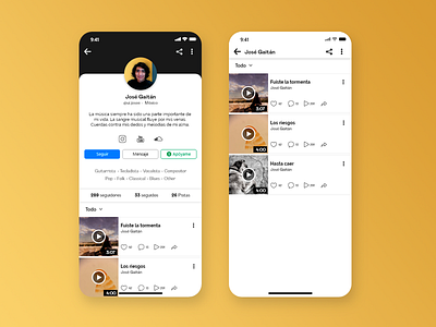 User Profile - musicians app daily ui design mobile design profile profile design ui uitrends uiux user interface design user profile ux uxinspiration