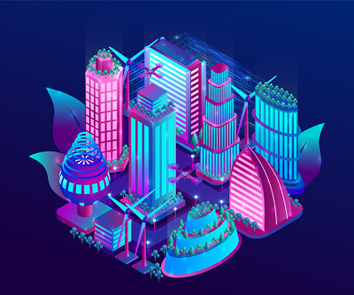 Futuristic city adobe illustrator app city design ecology future futuristic graphic illustration skyscraper technologies vector vector art