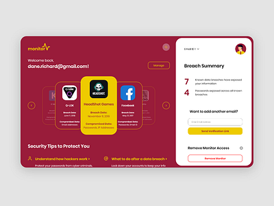 Data Breach Monitoring Webpage data landing page monitor ui uiux user interface ux web design website