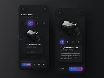 Neumorph / Skeuomorph Anicorn Watches app v2 daily ui dark app dark mode dark ui neumorphic neumorphism skeuomorphic skeuomorphism ui ux