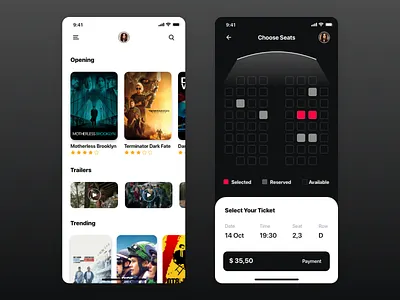 Cinema Tickets App android app design ios ui ui design uidesign ux ux ui ux design uxdesign uxui xd
