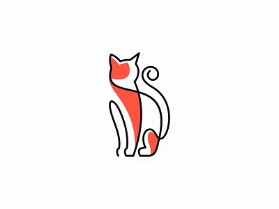 Line Art Cat Logo abstract branding cat design geometric icon identity illustration kitty lines logo mark modern pet premium red sale symbol vector vet