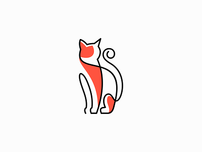 Line Art Cat Logo abstract branding cat design geometric icon identity illustration kitty lines logo mark modern pet premium red sale symbol vector vet