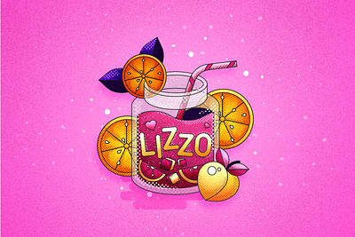 Blame it on my juice | LIZZO 2d affinity affinity designer design drinks flat halftone icon illustration illustrator juice lemon lizzo orange oranges peach straw texture typography vector