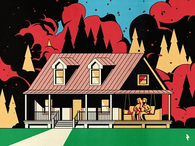 JJ's House art deco axonometric cottage country countryside couple engineering fire forest geometric geometry graphic design grid house illustration linework vector vintage wildfire wood