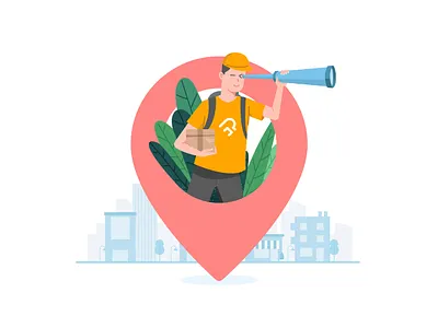 Delivery Pin address app city delivery illustraion location medicine medicine app package pincode plants telescope trees ui website