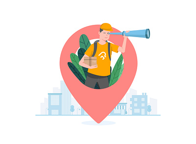 Delivery Pin address app city delivery illustraion location medicine medicine app package pincode plants telescope trees ui website